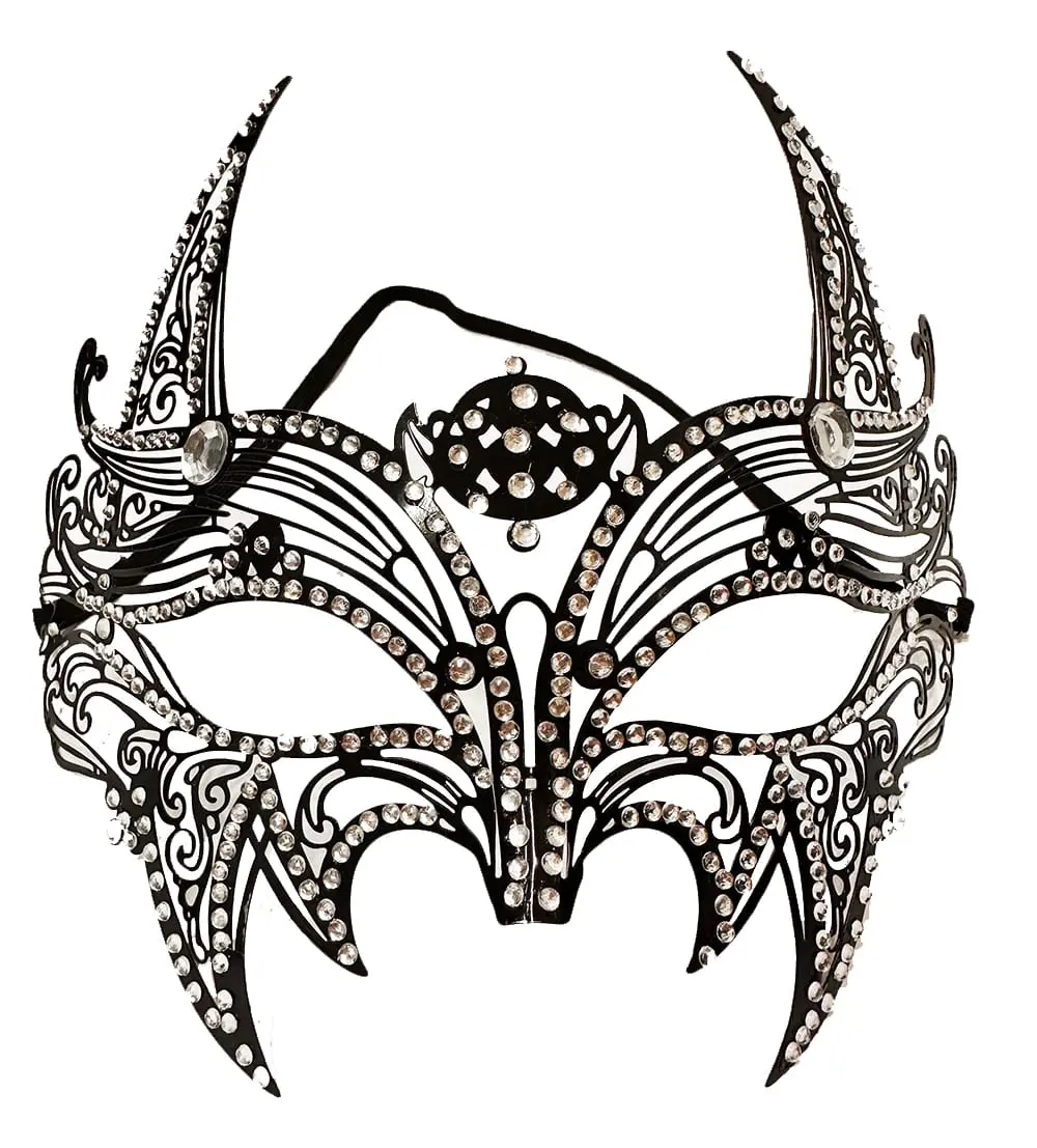 Siyah Renk Kesim Üzeri Kristal Taşlı Metal Lüks Maske Balo Parti