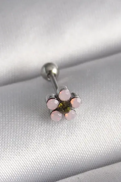 316L Çelik Gümüş Renk Zirkon Taşlı Çiçek Tragus Piercing TJ-PR1277