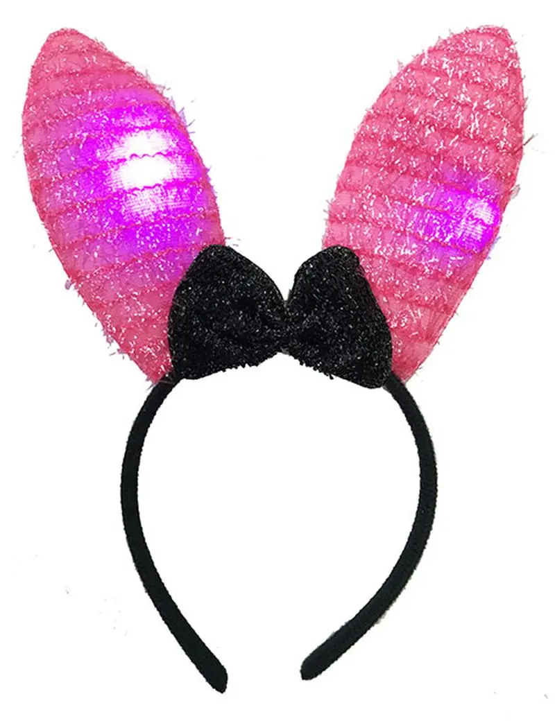 Led Işıklı Yanar Söner Püsküllü Pembe Renk Tavşan Tacı 28x19 cm