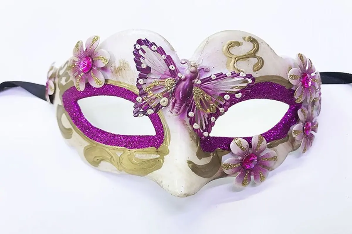 İşlemeli Masquerade Venedik Maskesi Mor Renk 7x16 cm