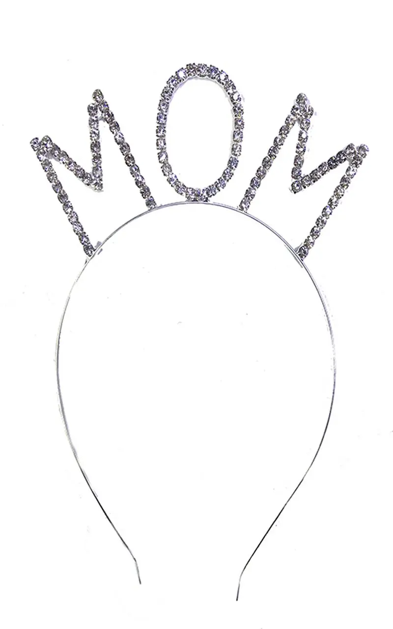 Kristal Taşlı Gümüş Renk Mom Tacı Anne Tacı 12x17 cm