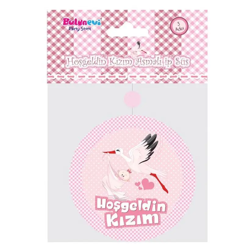 Hoşgeldin Kızım Yazılı Baby Shower Partisi Asmalı İp Süs 3 Adet