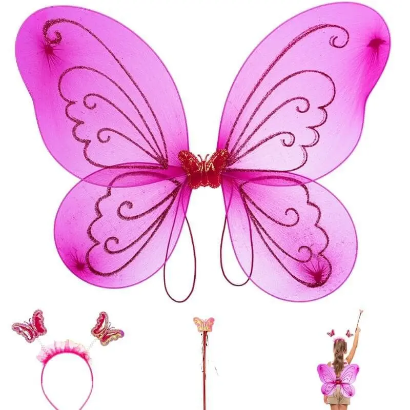 Çocuklar İçin Kanadı Tacı ve Asası Fuşya Renk 50 cm