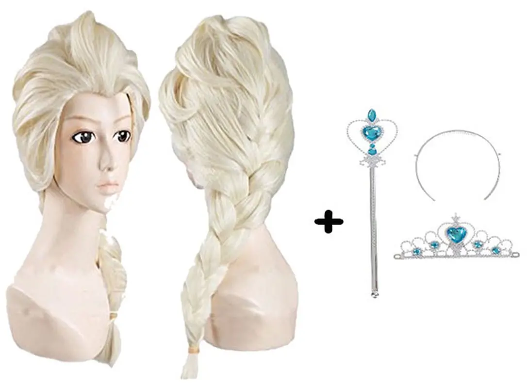 Örgülü Karlar Ülkesi Frozen Elsa Peruğu Tacı ve Sopası Çocuk Boy