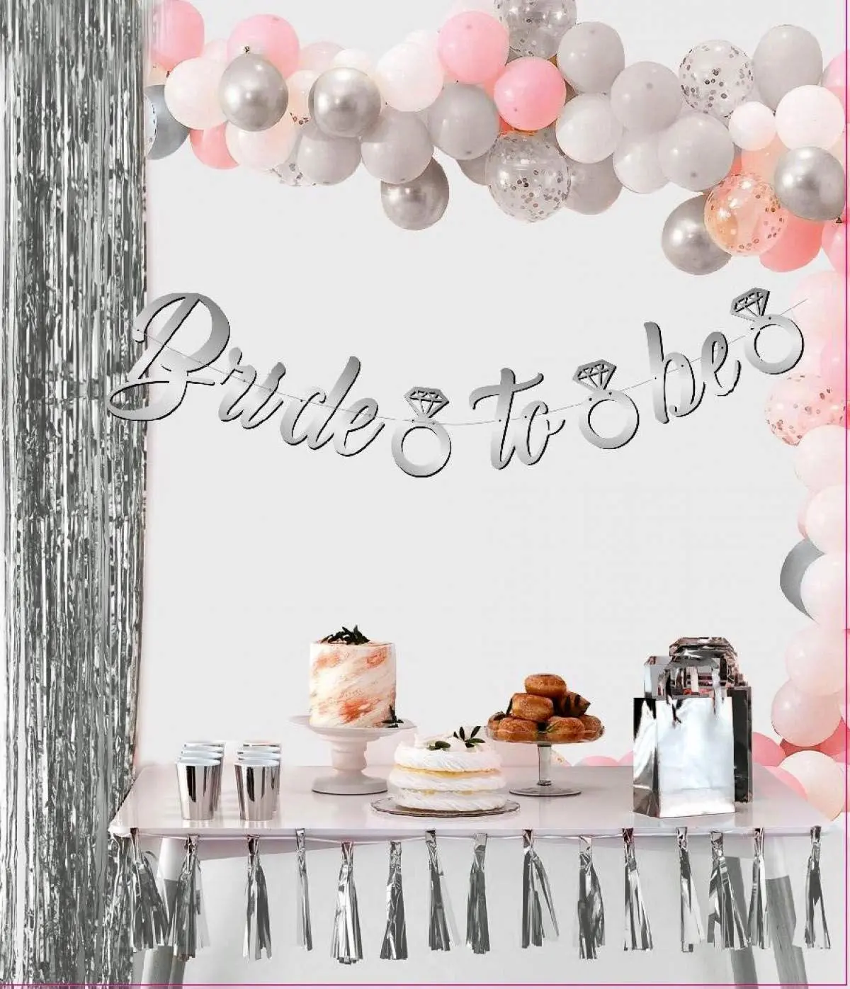 Gümüş Renk İtalik Yazı Bekarlığa Veda Partisi Tektaşlı Bride To Be Banner Flama Süs
