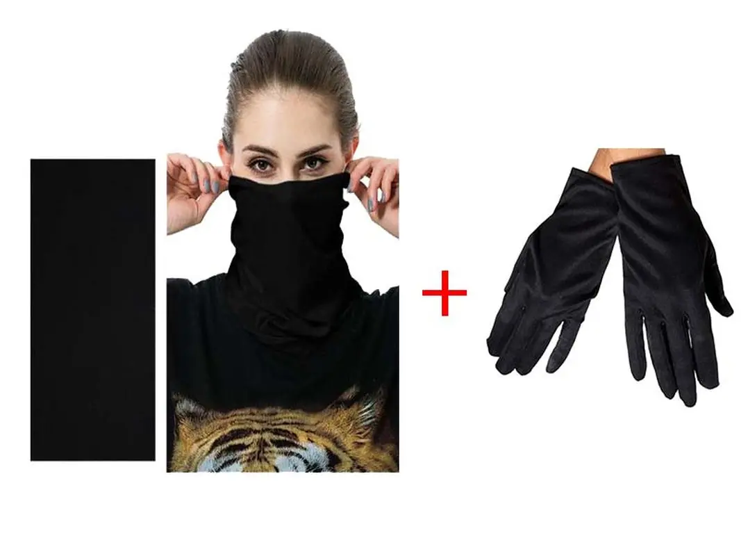 Siyah Baf Bandana Maske ve Eldiven Seti