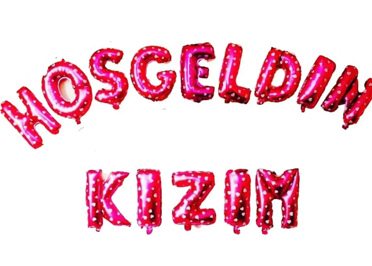 Pembe Renk Üzeri Beyaz Kalpli Hoşgeldin Kızım Folyo Balon 35 cm