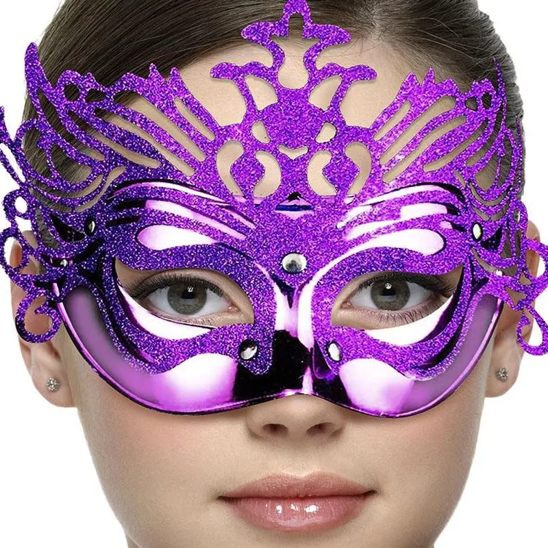 Metalik Mor Renk Masquerade Simli Parti Maskesi 23x14 cm