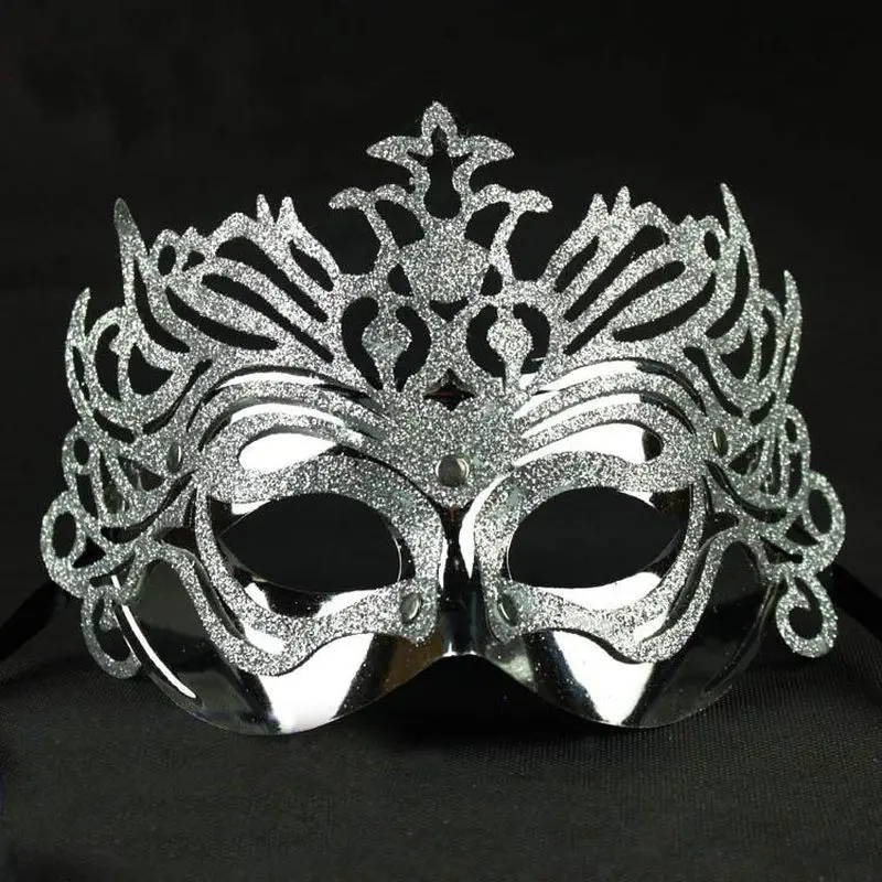 Metalik Gümüş Renk Masquerade Simli Parti Maskesi 23x14 cm