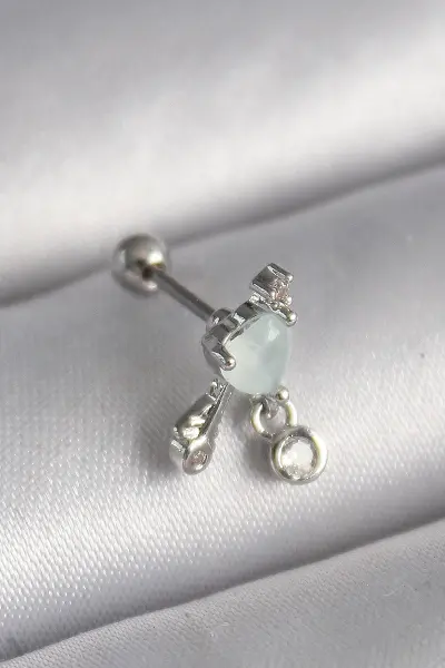 316L Çelik Gümüş Renk Beyaz Minelik Kalp Sallantı Zirkon Taş Detay Tragus Piercing TJ-PR1229