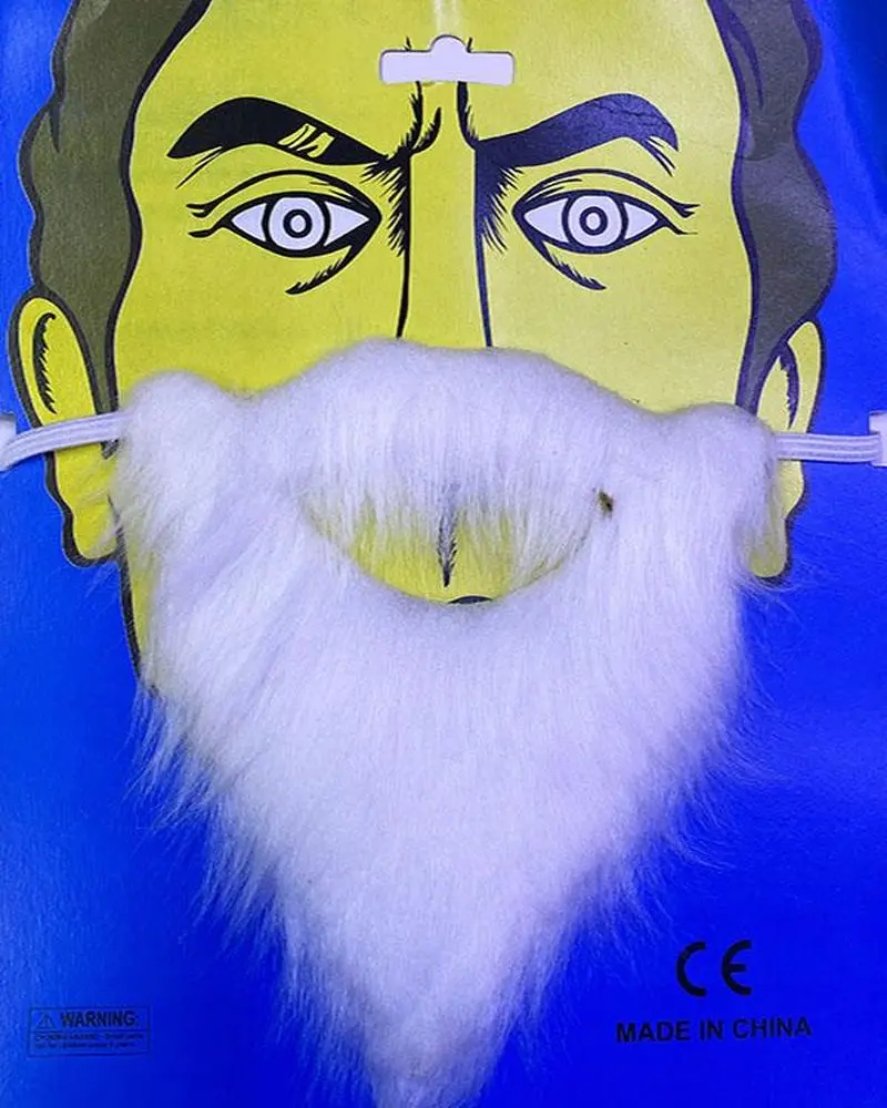 Çocuk Boy Kırçıllı Takma Sakal Yaşlı Sakalı Beyaz Renk 14x17 cm