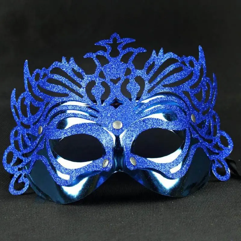 Metalik Mavi Renk Masquerade Simli Parti Maskesi 23x14 cm