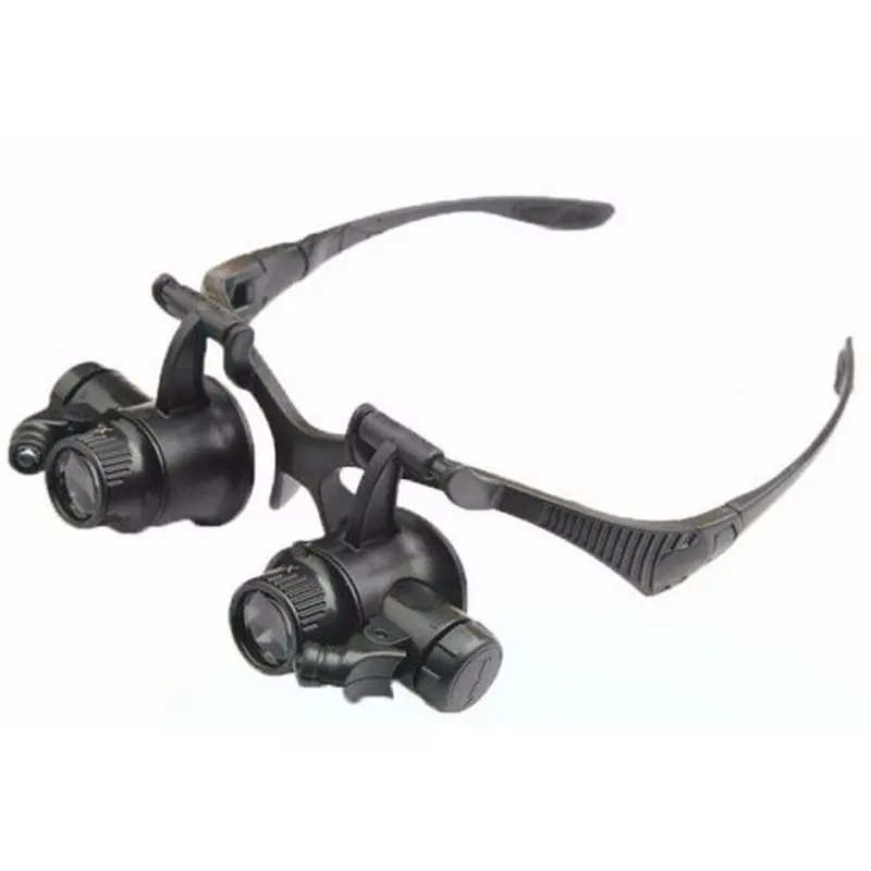 Gözlük Modeli 10X 15X 20X 25X Lens 2 Led Işıklı Büyüteç 9892G