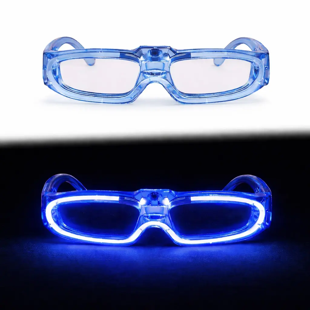 Mavi LED Işıklı Parti Gözlüğü 3 Modlu – Glow &amp; Gece Eğlence Gözlüğü