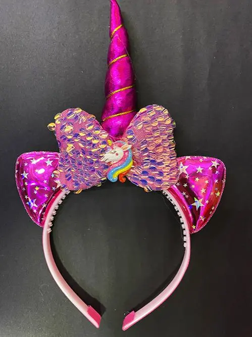 Fuşya Boynuzlu At Figürlü Çocuk Pullu Unicorn Tacı 17x27 cm