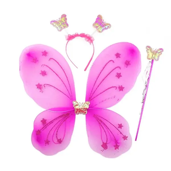 Fuşya Renk Kanadı Tacı ve Sopası 50x37 cm