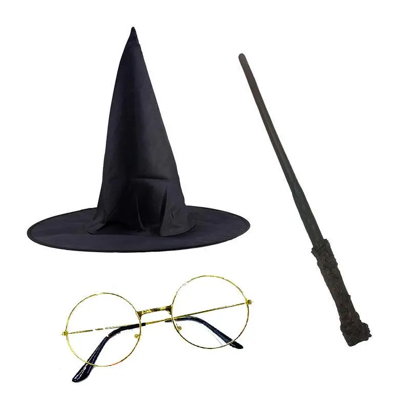 Harry Potter Gryffindor Şapka + Asa + Gözlük Kostüm Seti