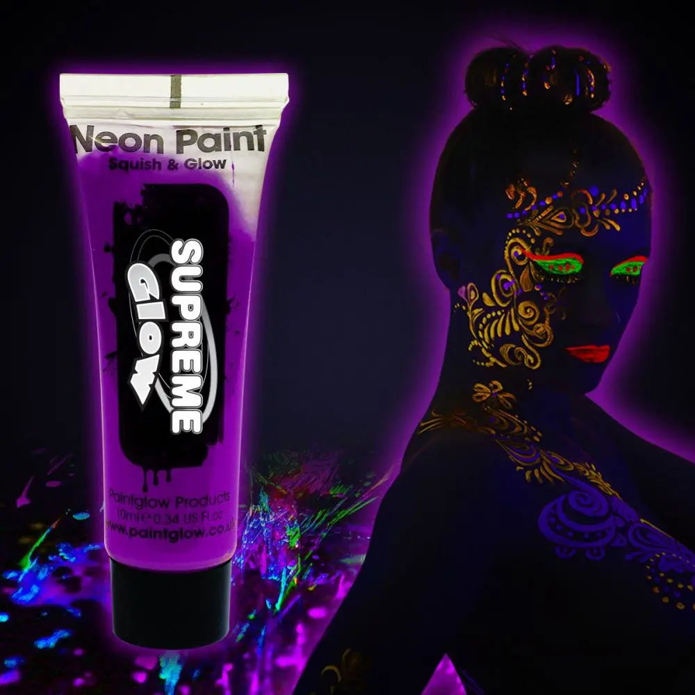 Karanlıkta Parlayan Fosforlu Neonlu Glow Parti Yüz Boyası Vücut Kremi Mor Renk