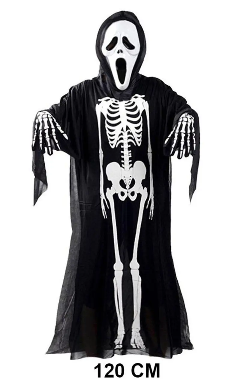 Yetişkin Boy İskelet Kostüm-Fosforlu İskelet Eldiven-İskelet Maske Seti