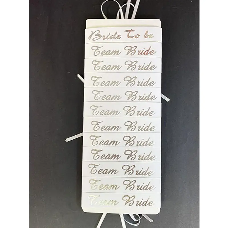 Bride To Be Bileklik - Team Bride Bileklik - Beyaz Üzeri Metalize Gümüş Yazılı 12 Adet