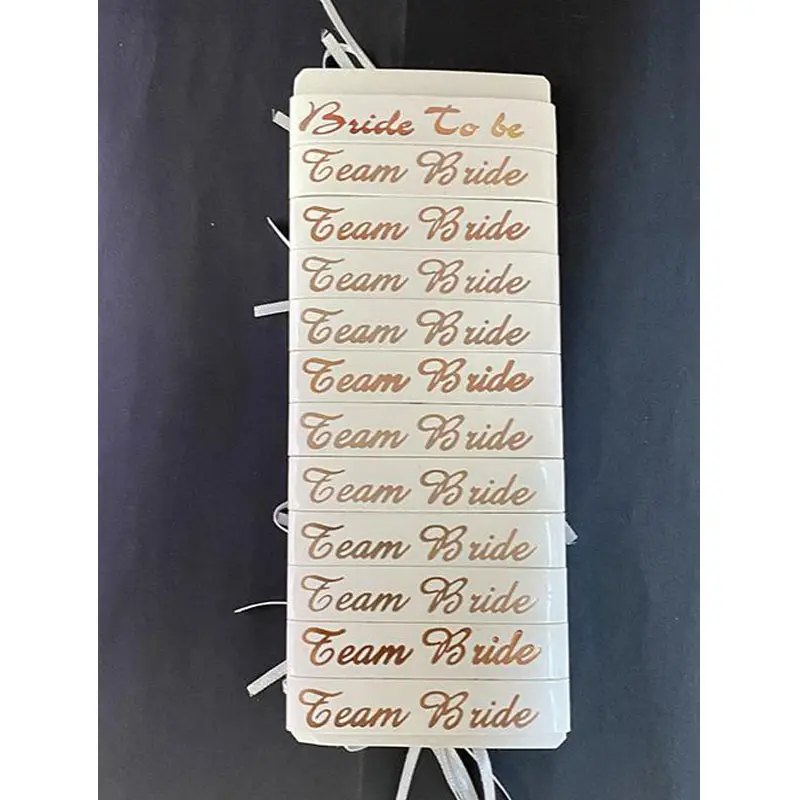 Bride To Be Bileklik - Team Bride Bileklik - Beyaz Üzeri Metalize Rose Yazılı 12 Adet