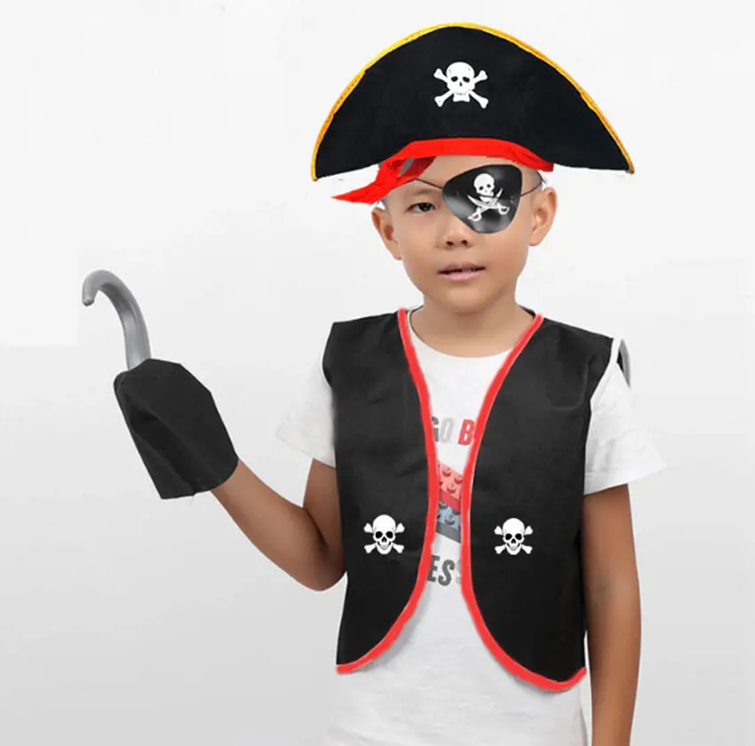 Korsan Yelek + Şapka + Kanca + Maske Çocuk Boy 9-11 Yaş