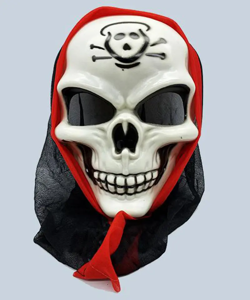Siyah Pelerinli Danger Baskılı Dişli İskelet Kuru Kafa Maske 24x16 cm