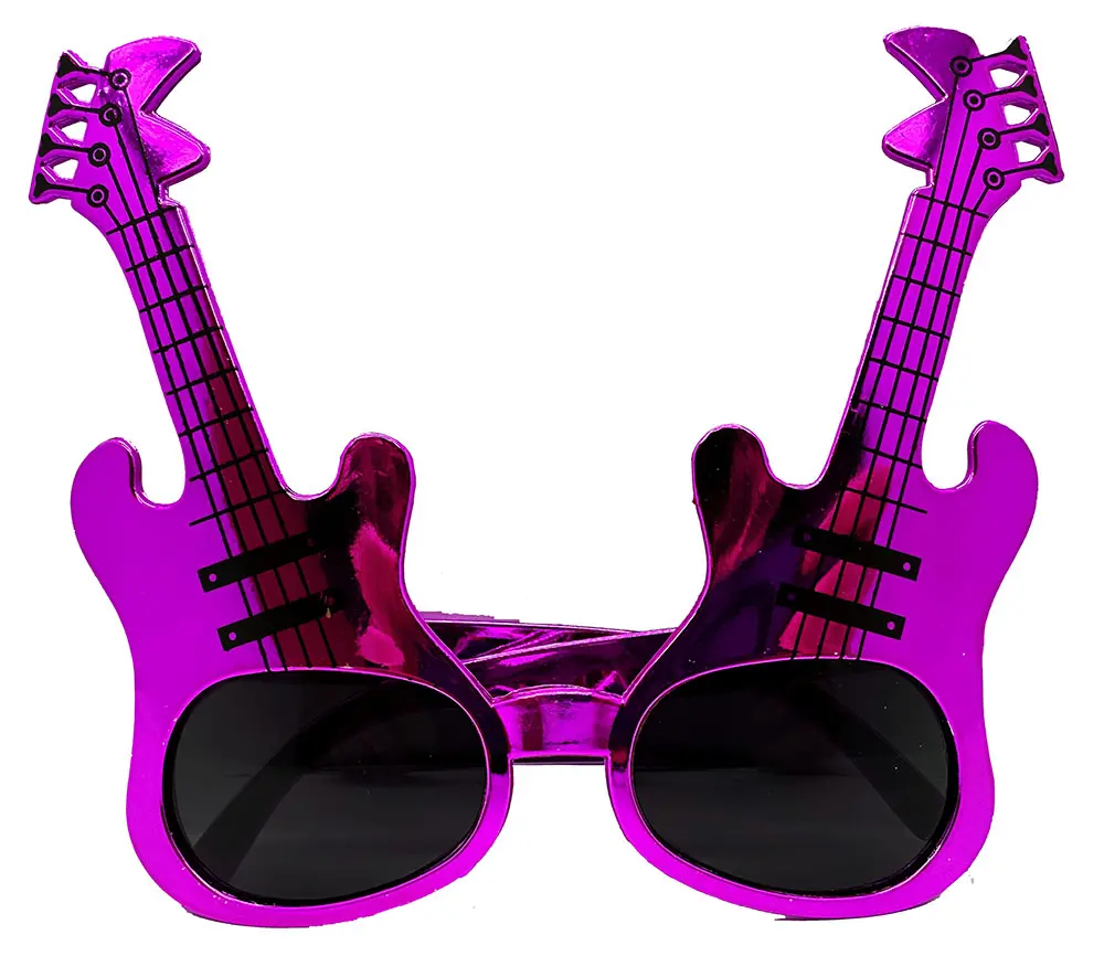 Fuşya Renk Rockn Roll Gitar Şekilli Parti Gözlüğü 15x15 cm