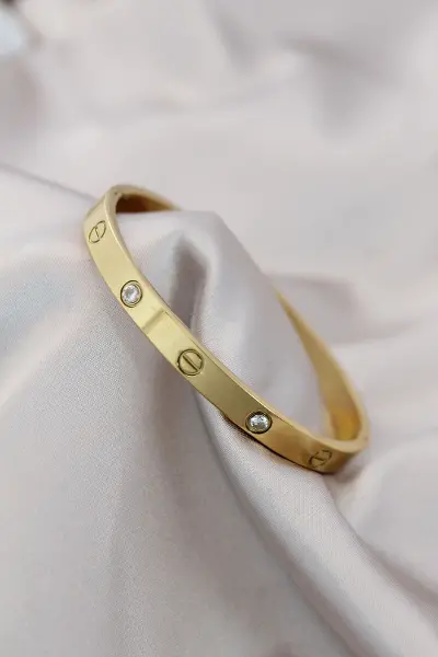 316L Çelik Gold Renk Zirkon Taşlı Bileklik TJ-BB4119