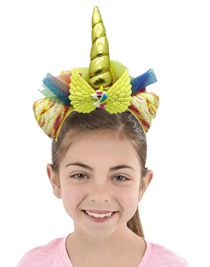 Altın Renk Boynuzlu Tüllü Kanatlı Unicorn Tacı 17x27 cm