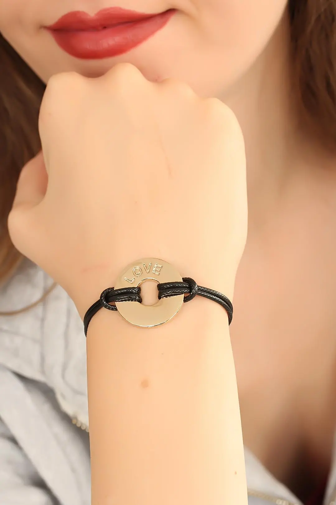LOVE (Aşık) Siyah Deri İpli Unisex Mood Bileklik TJ-BB1986