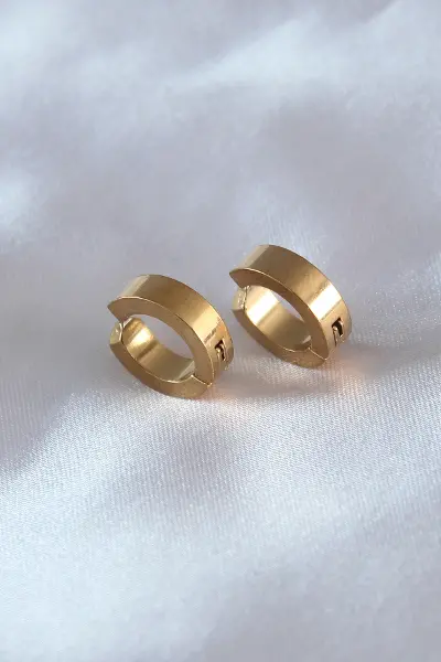 316L Çelik Gold Renk Sıkıştırmalı Erkek Küpe TJ-EKP278