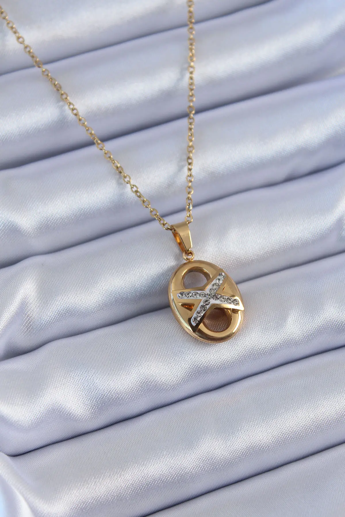316L Çelik Gold Renk Zirkon Taşlı Kadın Kolye TJ-BKO7635