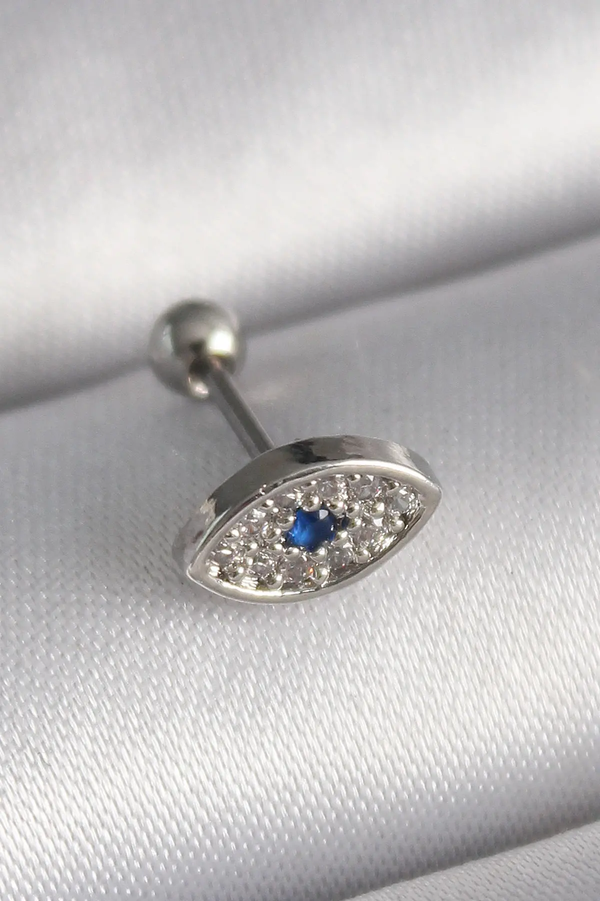 316L Çelik Gümüş Renk Zirkon Taşlı Göz Tragus Piercing TJ-PR1253