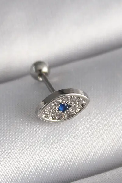 316L Çelik Gümüş Renk Zirkon Taşlı Göz Tragus Piercing TJ-PR1253