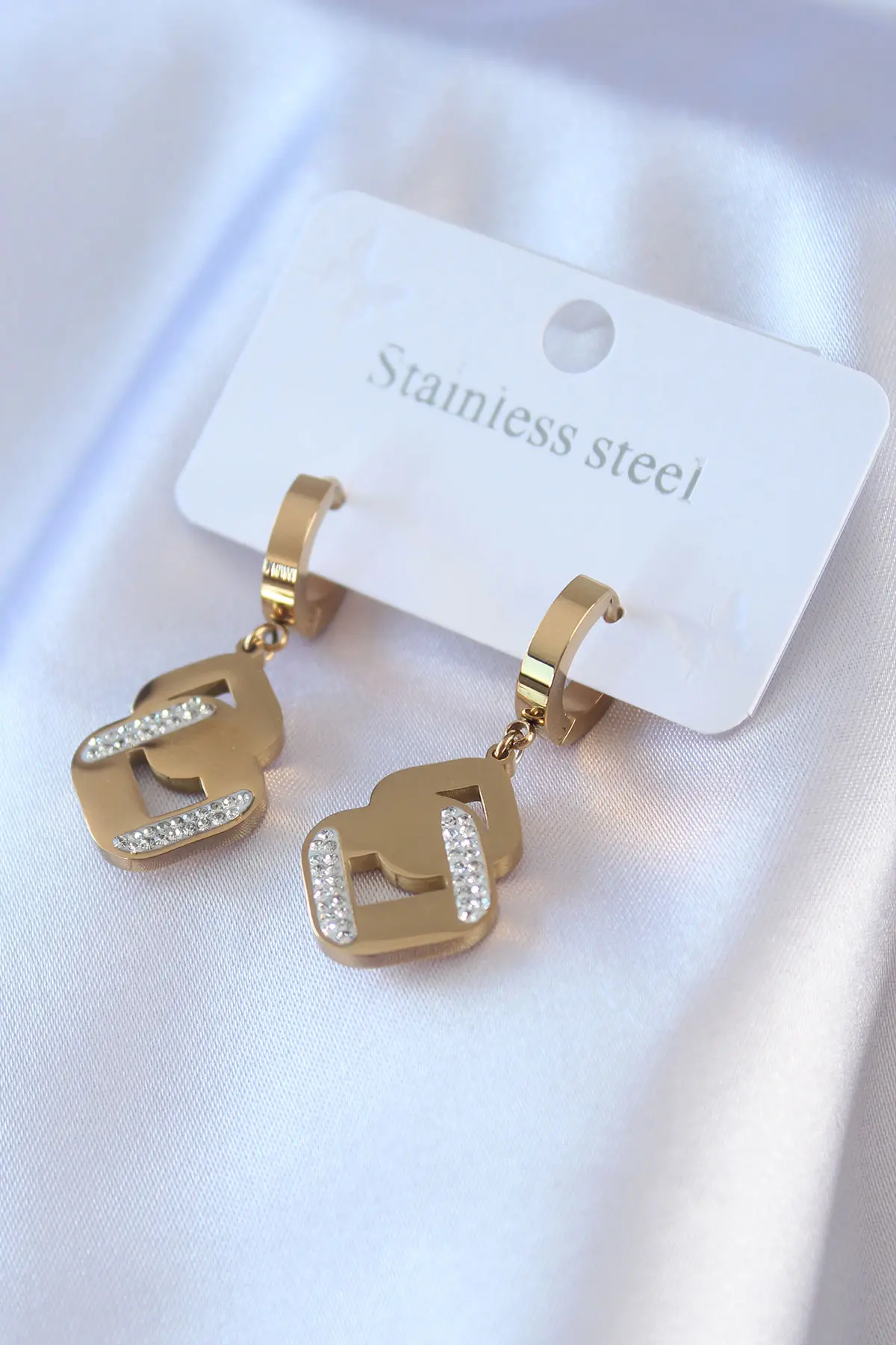 316L Çelik Gold Renk Zirkon Taşlı Kadın Küpe TJ-BKP7703