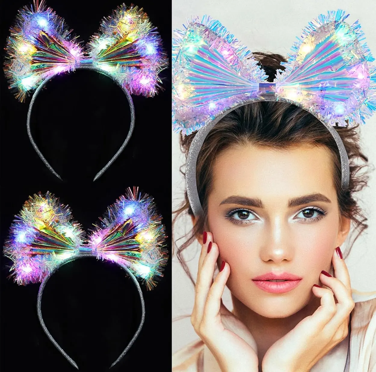 Işıltılı Fiber Fiyonk Gece Tacı Işıklı Ledli Eğlence Tacı 1 Adet 20x21 cm
