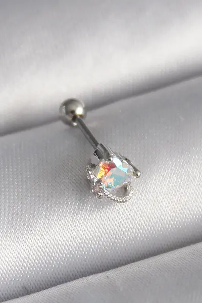 316L Çelik Gümüş Renk Zirkon Taşlı Kalp Tragus Piercing TJ-PR1243