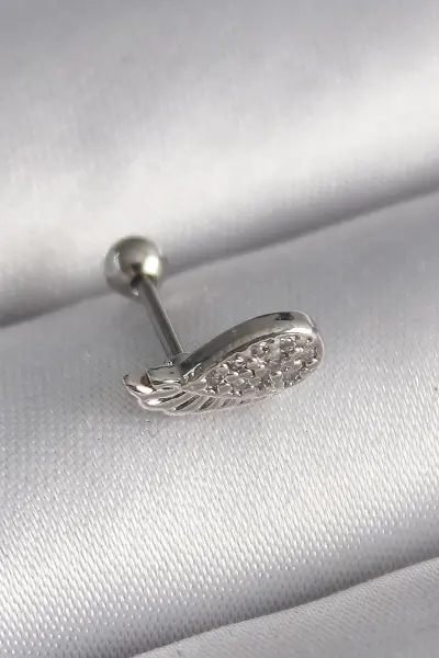 316L Çelik Gümüş Renk Zirkon Taşlı Kanat Tragus Piercing TJ-PR1269