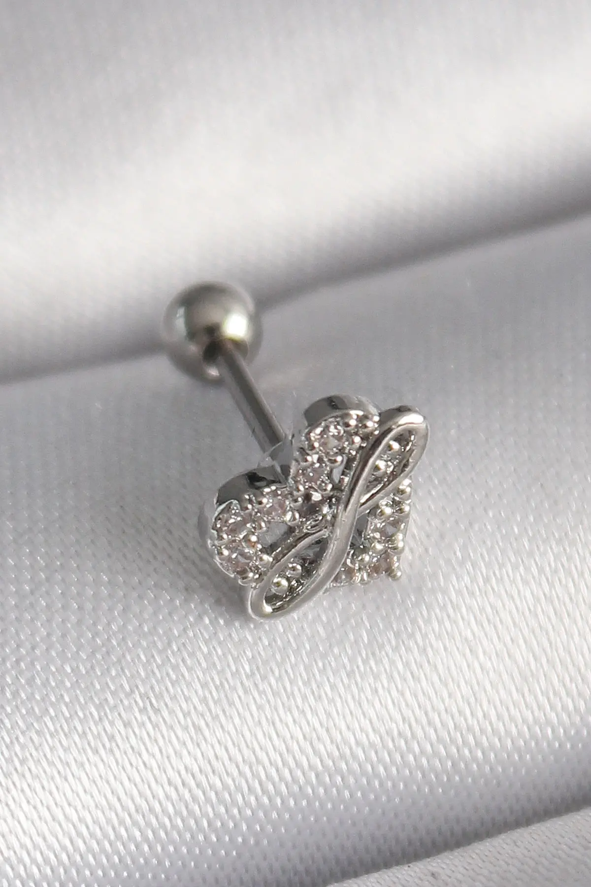 316L Çelik Gümüş Renk Zirkon Taşlı Sonsuzluk Detay Tragus Piercing TJ-PR1249