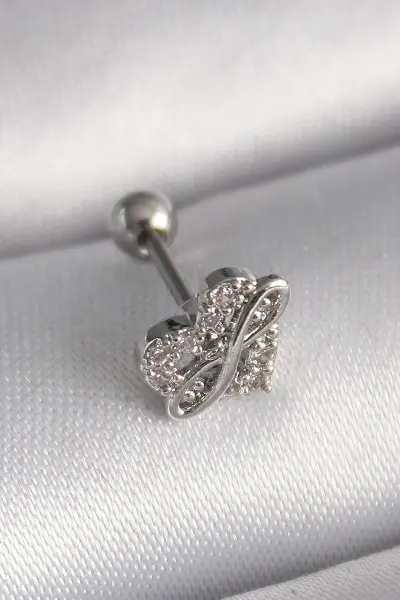316L Çelik Gümüş Renk Zirkon Taşlı Sonsuzluk Detay Tragus Piercing TJ-PR1249