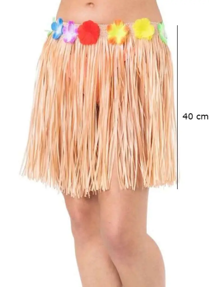 Yetişkin ve Çocuk Uyumlu Saman Renk Püsküllü Hawaii Luau Hula Etek 40