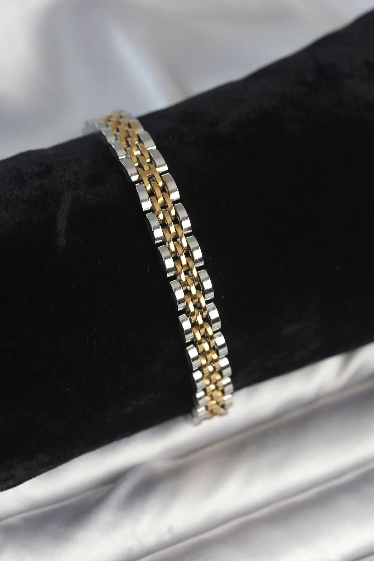 316L Çelik 7 mm Kalınlıkta Gold ve Gümüş Renkli Erkek Bileklik TJ-EB3766