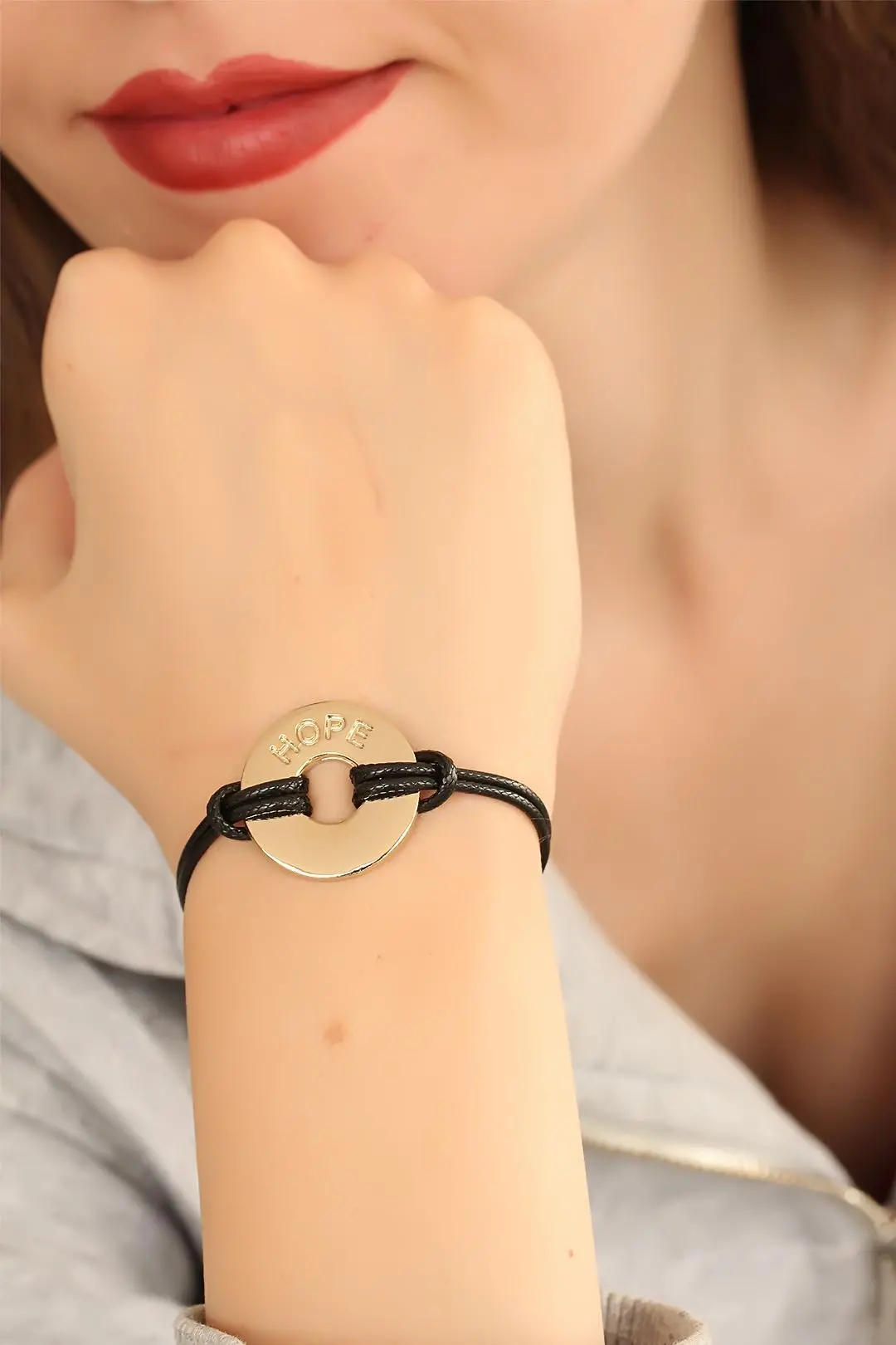 HOPE (Umutlu) Siyah Deri İpli Unisex Mood Bileklik TJ-BB1985