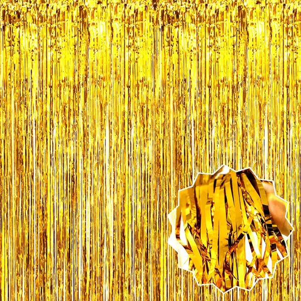 Altın Gold Renk Ekstra Metalize Parlak Saçaklı Arka Fon Perde İthal 1x2 Metre