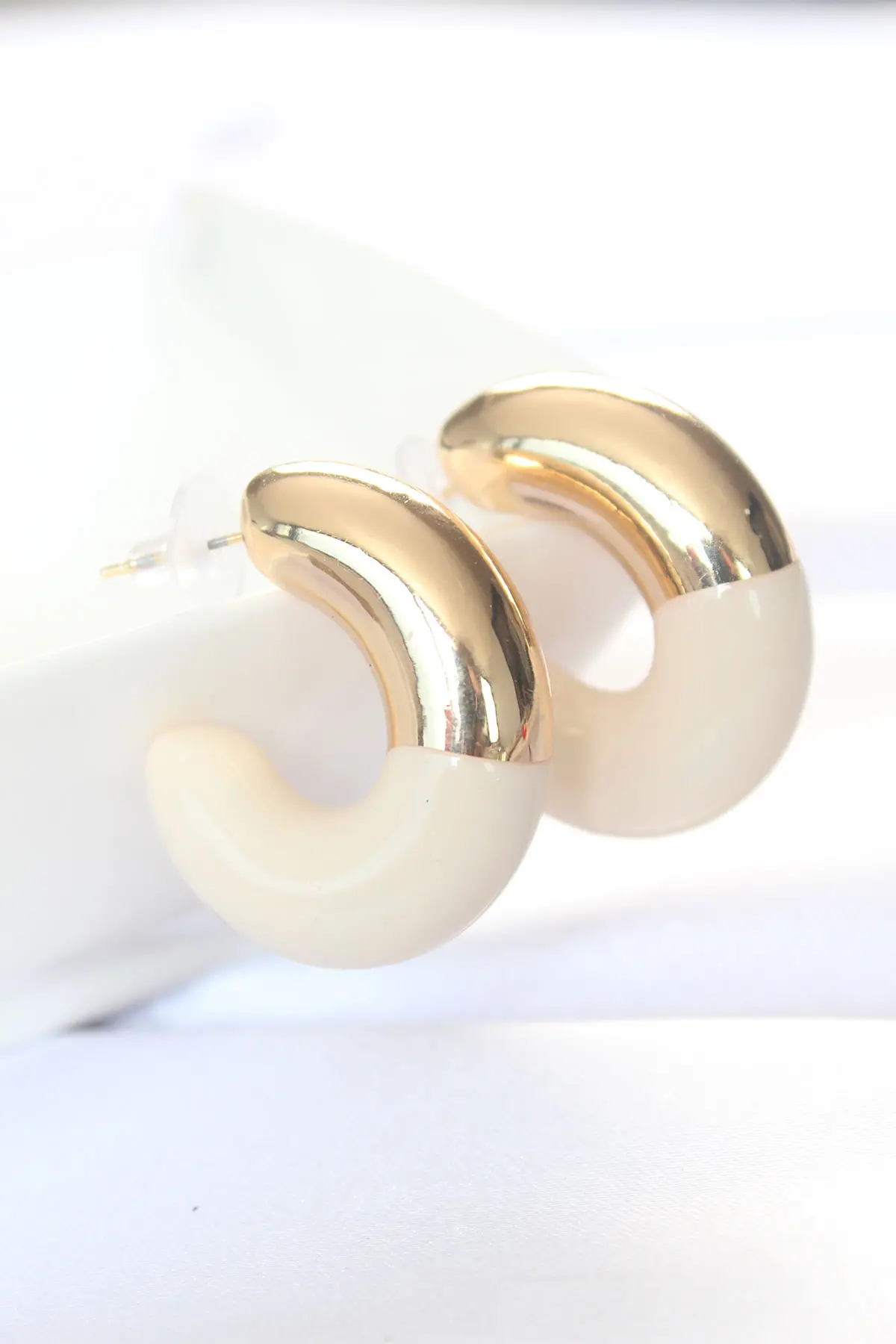 CCB Krem Gold Çift Renk Küpe TJ-BKP8870