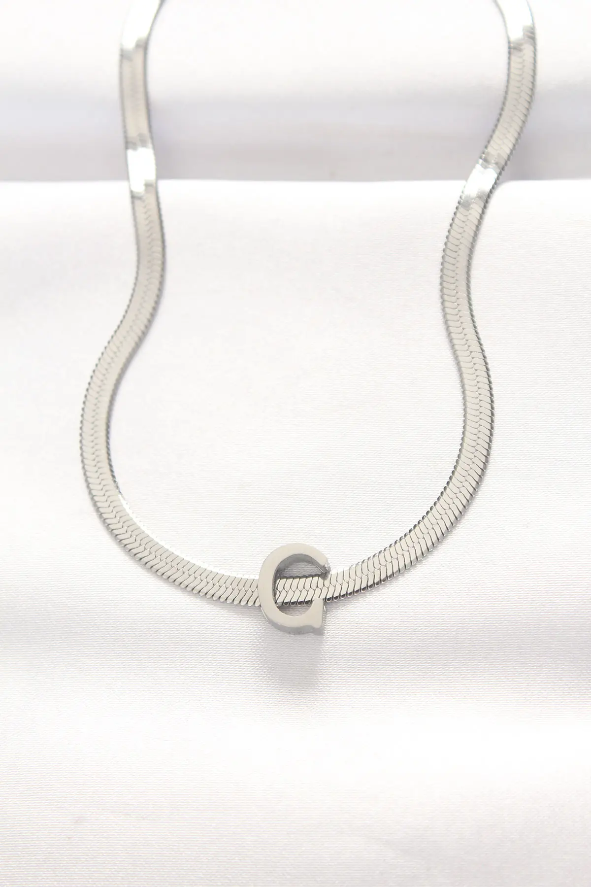 316L Çelik C Harfli Silver Renk İtalyan Zincirli Kolye - TJ-BKO8538