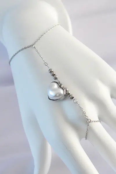 316L Çelik Gümüş Renk Beyaz Bubble Kalp Tasarımlı Şahmeran TJ-SN575