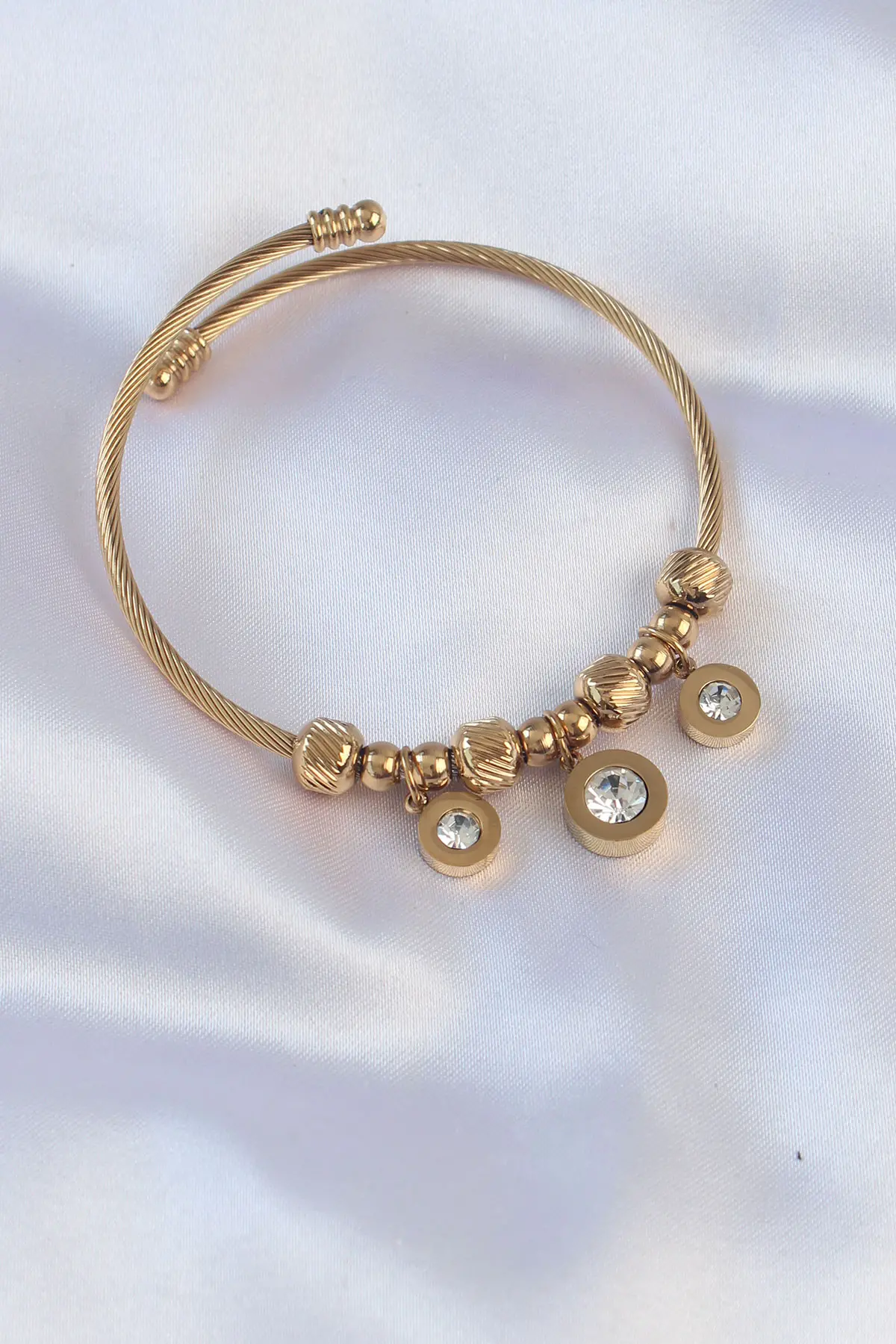316L Çelik Gold Renk Zirkon Taşlı Model Charm Bileklik TJ-BB6089