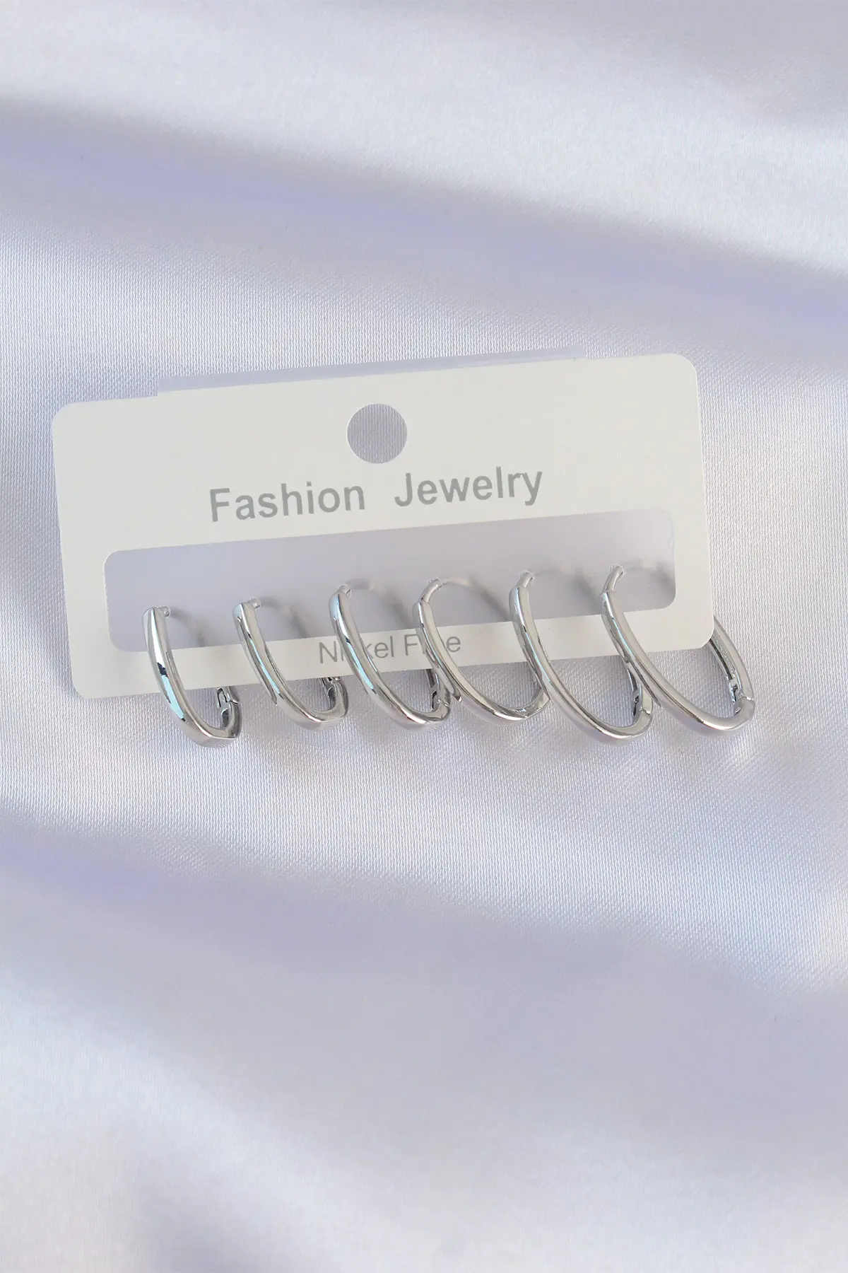 Pirinç Gümüş Renk İnce Oval Küpe Seti TJ-BKP8989